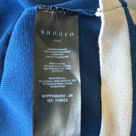 Sandro Blue and White Short Sleeve Knit Mini Dress - Picture 4 of 4